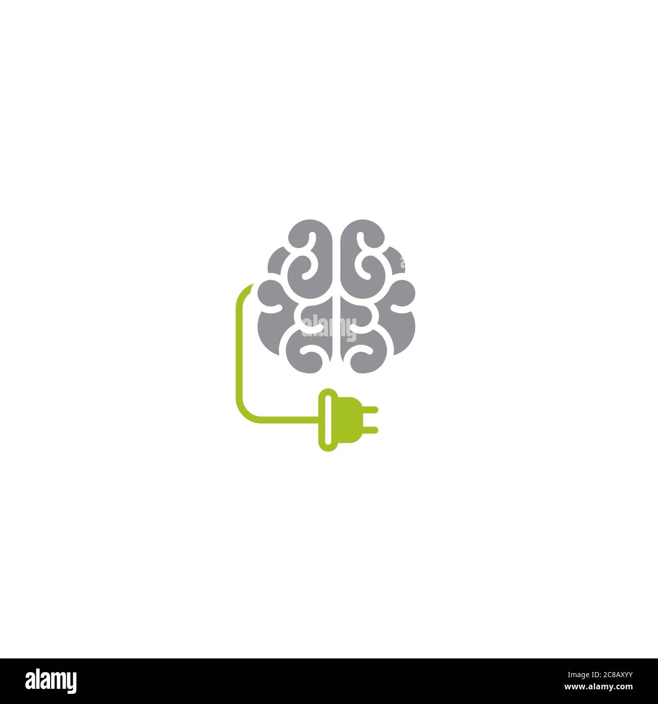 brain and electrical plug. Inspiration charge flat icon. New business idea. smart, clever, creative symbol Vector illustration. Knowledge, solution, i Stock Vector