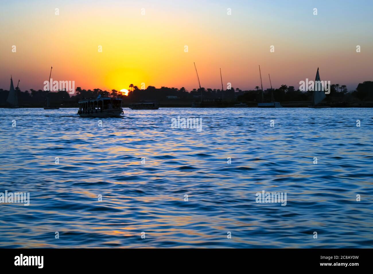 Cairo, Egypt. Dec 08, 2019 a pleasure boat floats on the Nile River at ...