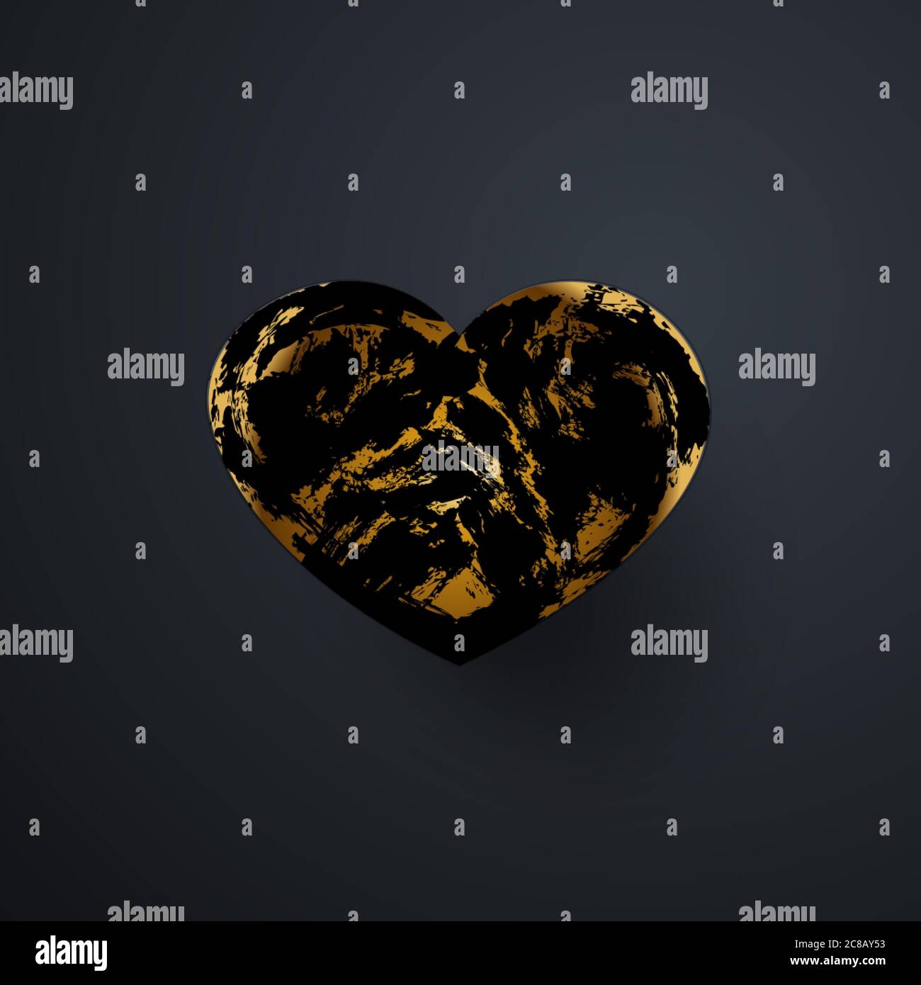 Black heart with an abstract pattern. Isolated over black background ...
