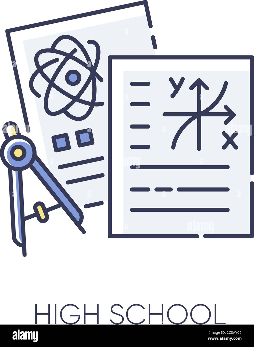 High school RGB color icon. Secondary education, academic subjects