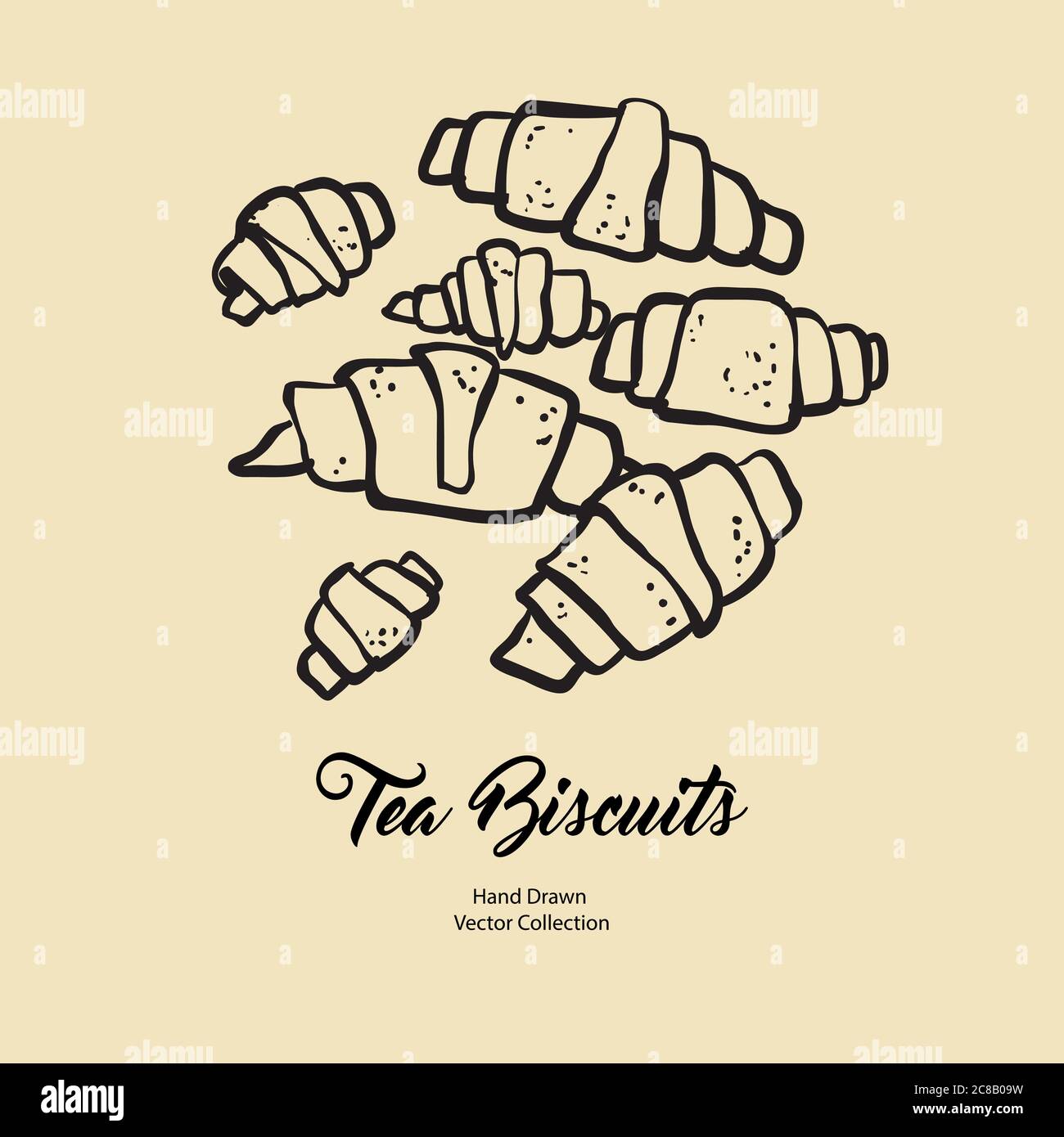 Croissants isolated hand drawn vector line illustration in old style ...