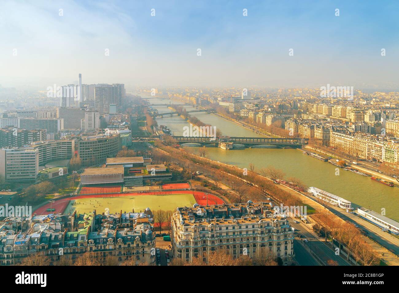 Aerial view of Seine river from the Eiffel tower on a winter morning. Paris. France Stock Photo