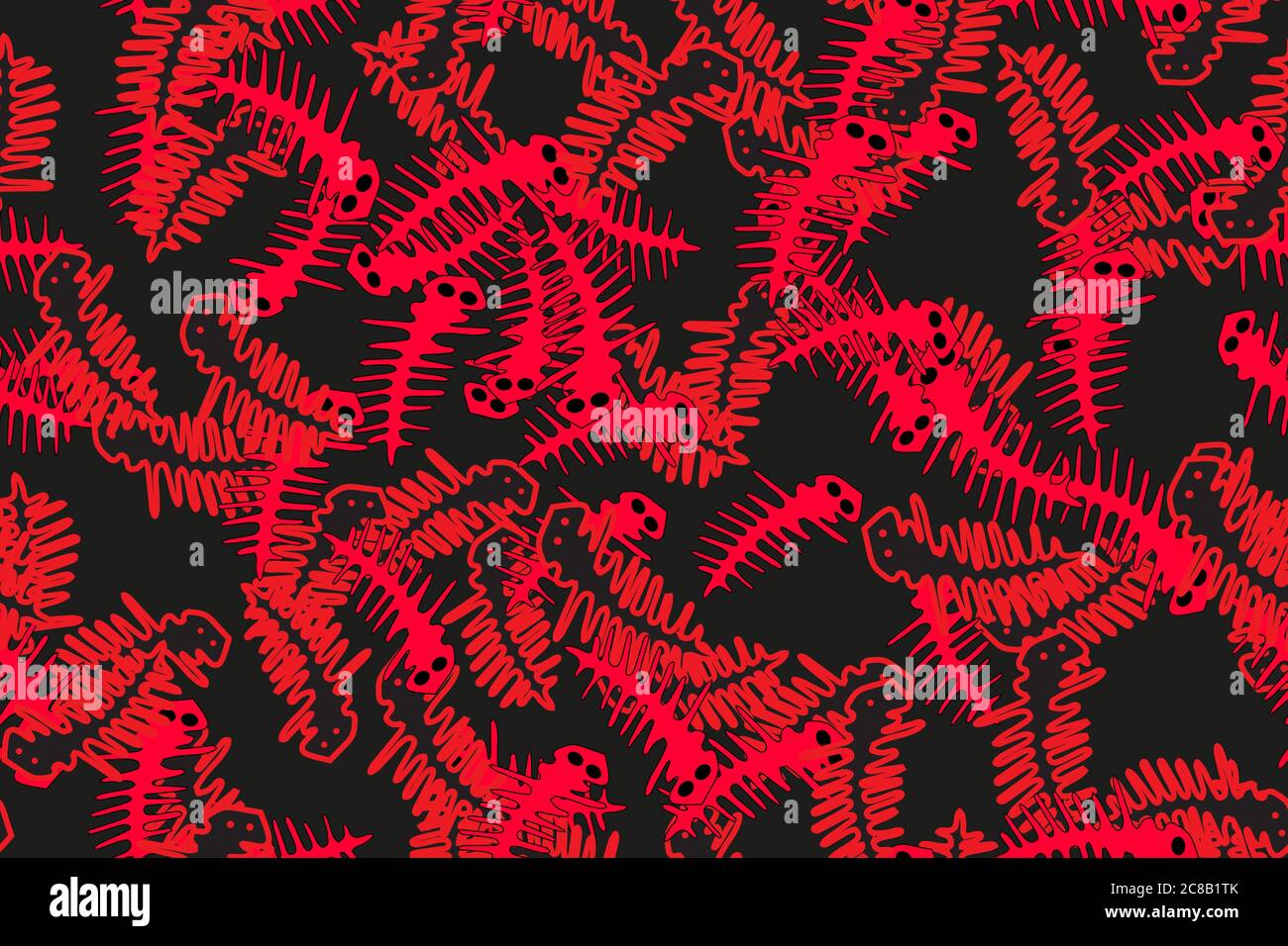 Red and Black Countur Lizards Seamless Pattern Stock Vector