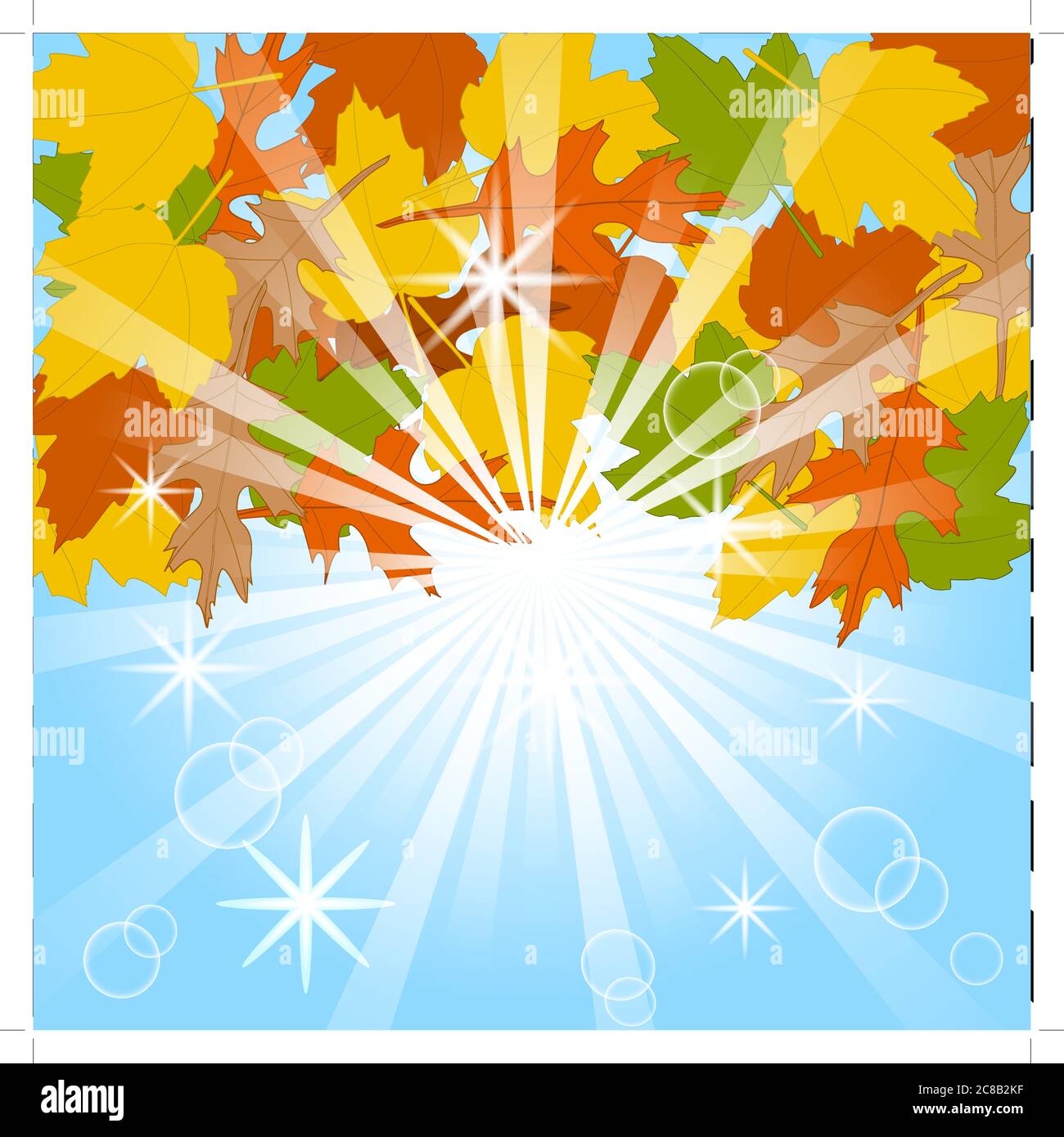 vector illustration of autumn leaves on blue sky background. eps10 ...