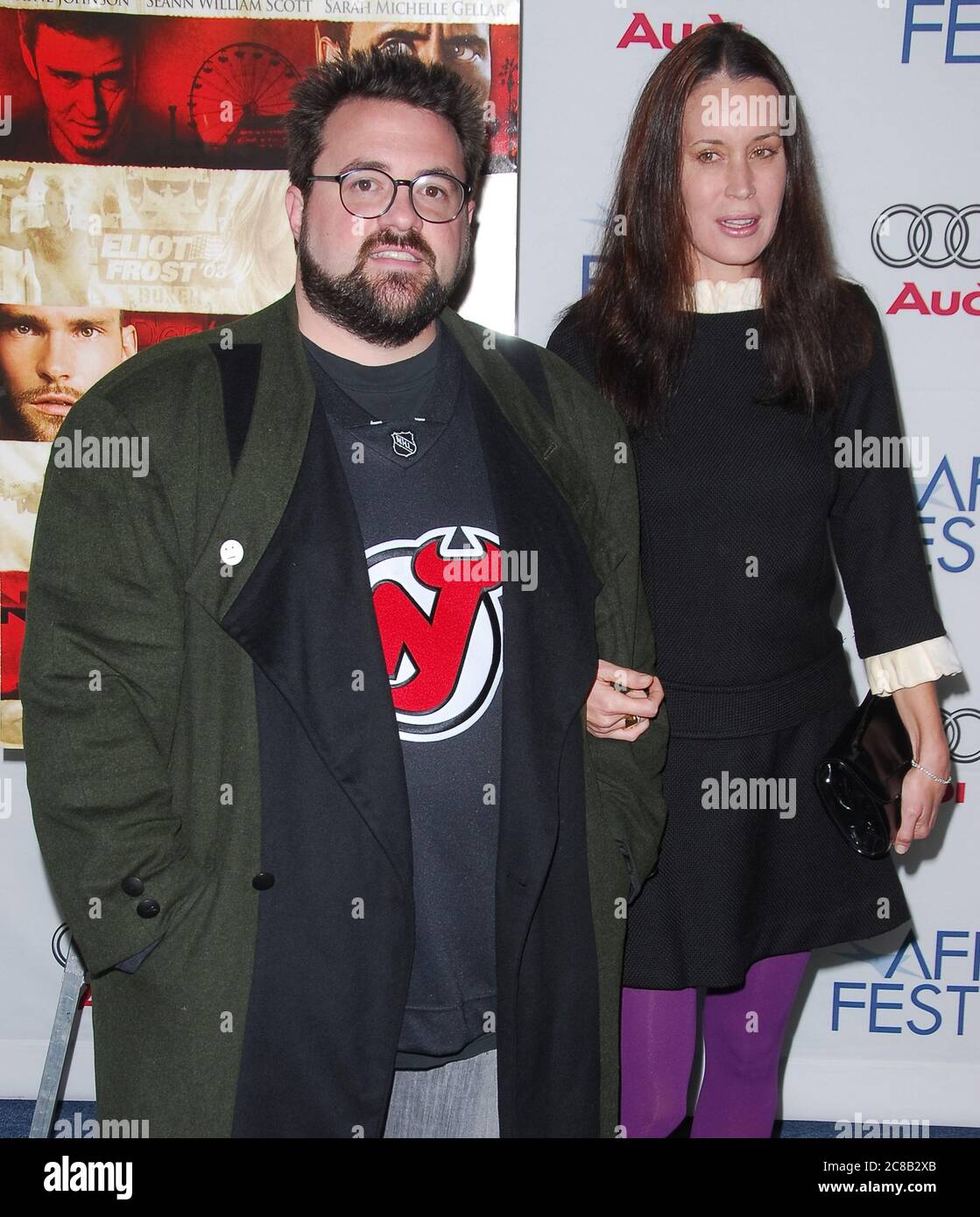 Kevin Smith and Wife Jennifer Schwalbach Smith at the AFI FEST 2007 Presents a Screening of 'Southland Tales' held at the AFI Fest Rooftop Village of the Arclight Cinemas in Hollywood, CA. The event took place on Friday, November 2, 2007. Photo by: SBM / PictureLux - File Reference # 34006-10574SBMPLX Stock Photo