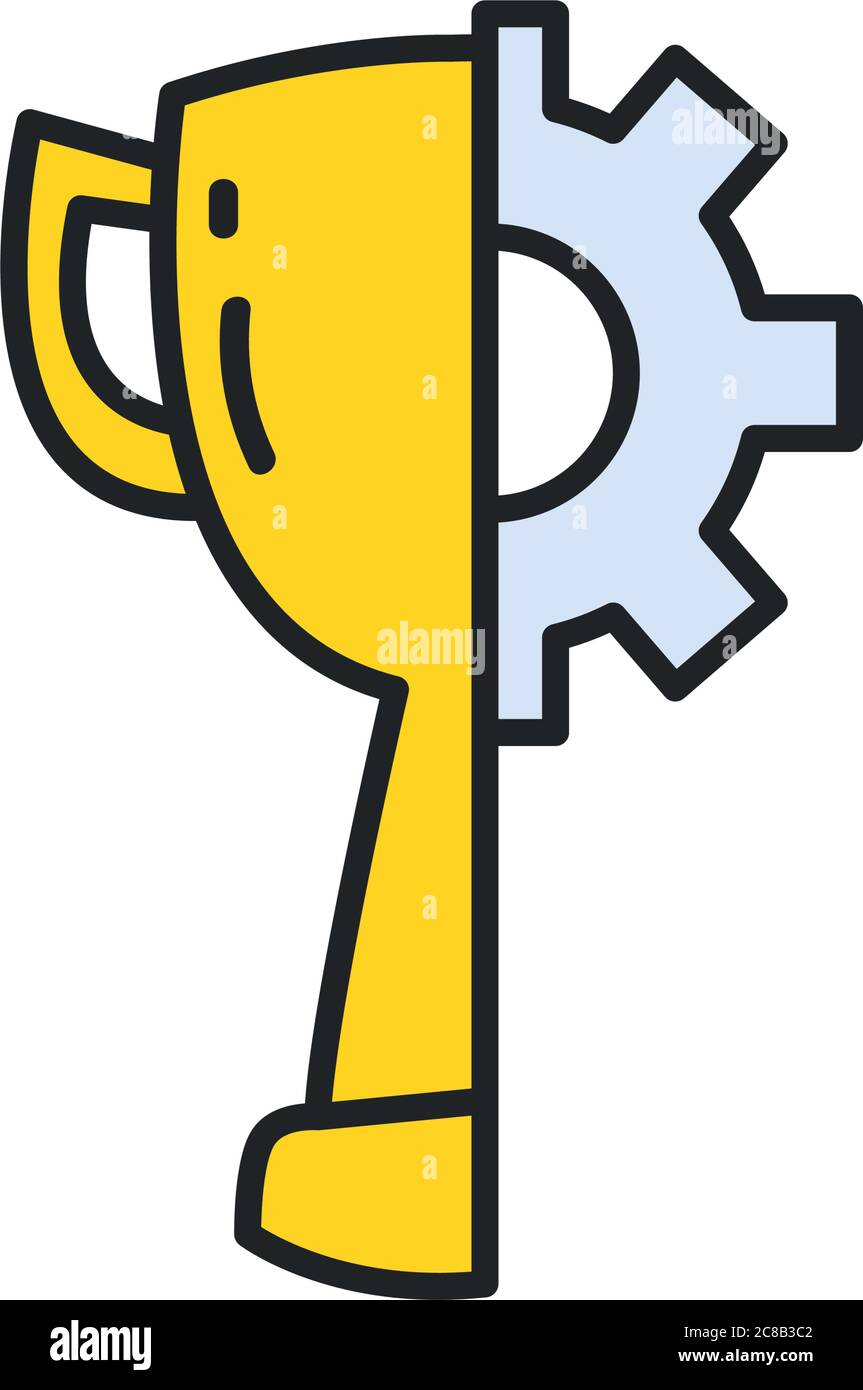 Trophy with gear line and fill style icon design, Winner first position ...