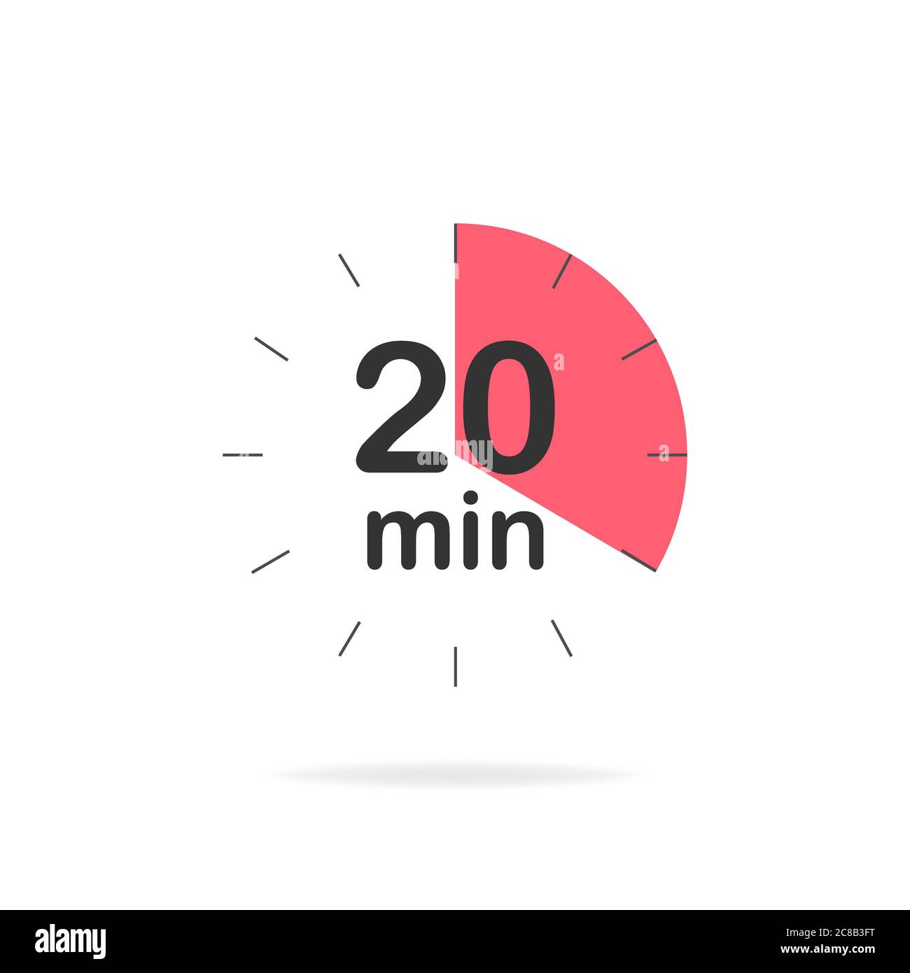 20 minutes timer. Stopwatch symbol in flat style. Editable isolated