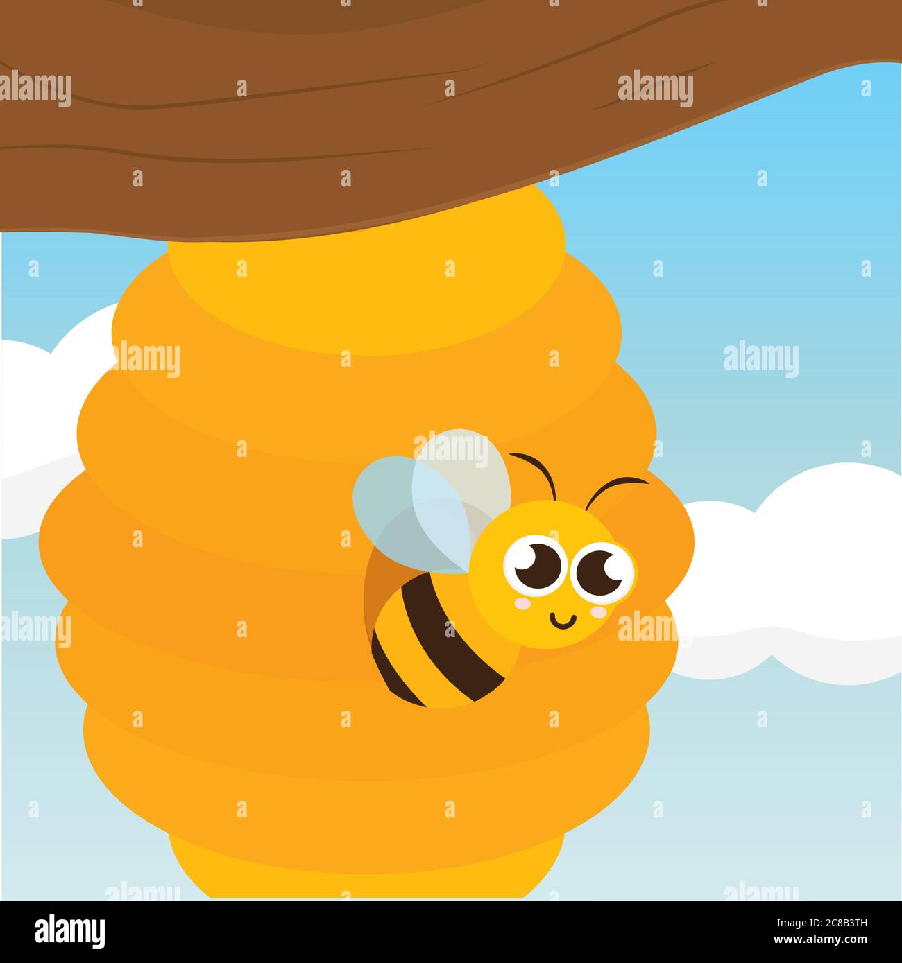 Cute bees on a honeycomb Stock Vector