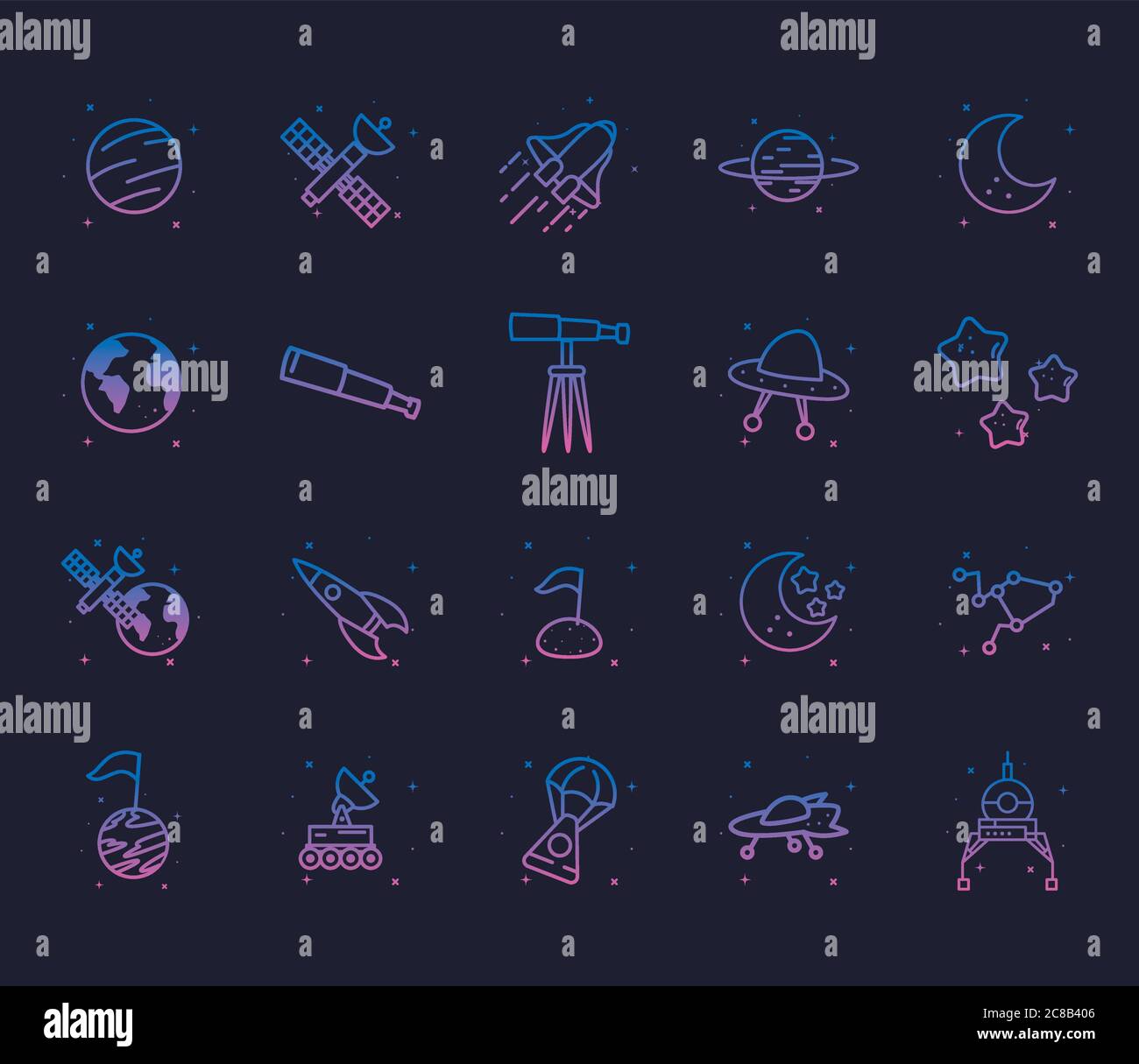 gradient style icon set of Space futuristic cosmos and universe theme ...