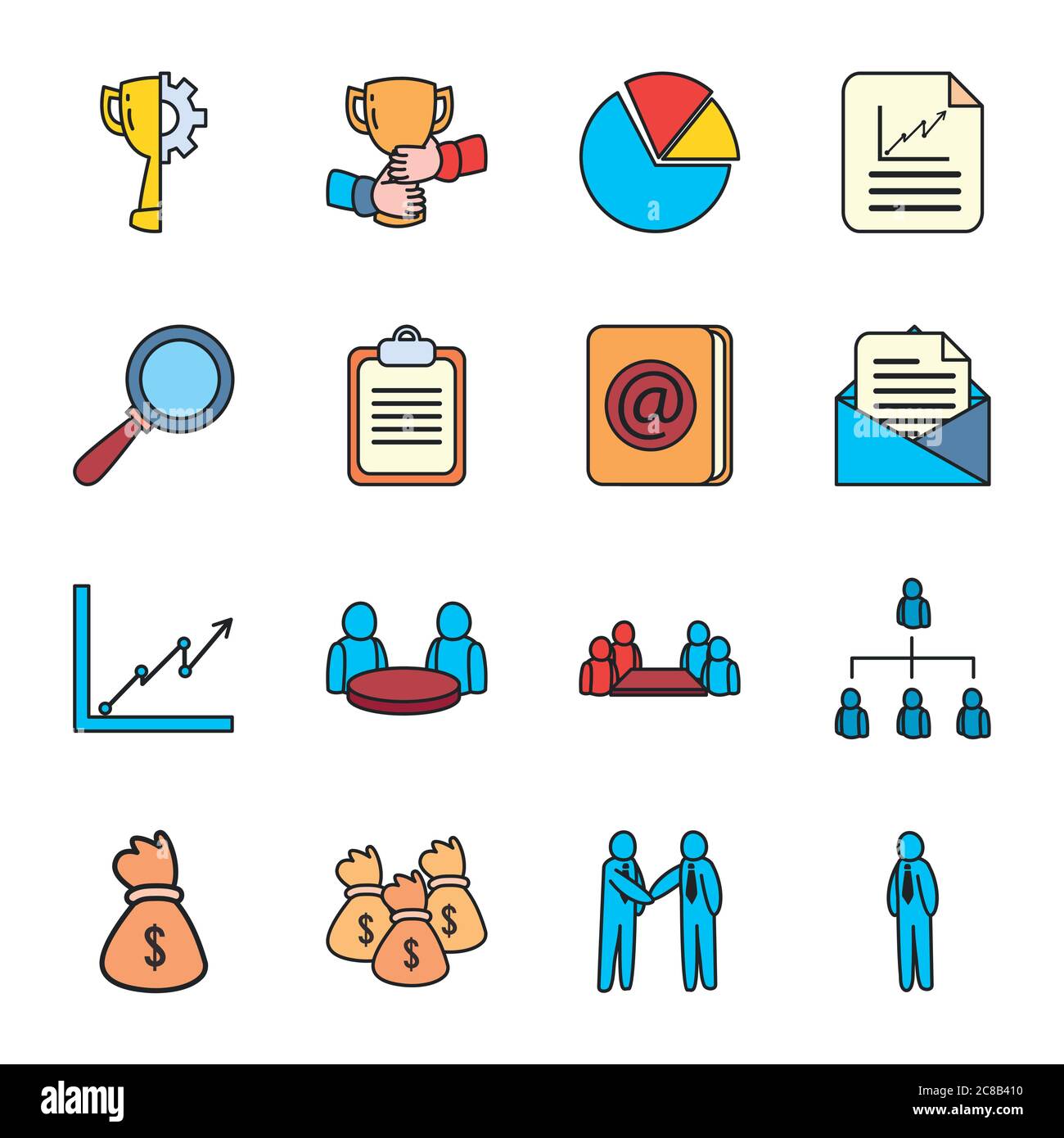 Business line and fill style icon set design, Management financial ...