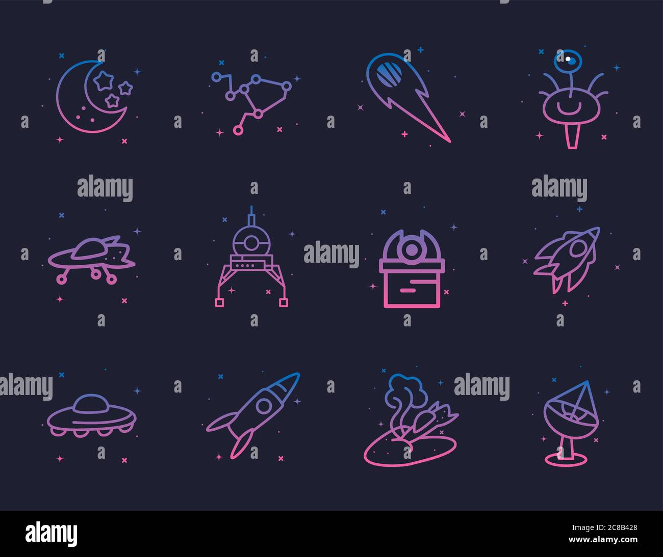 gradient style icon set of Space futuristic cosmos and universe theme ...