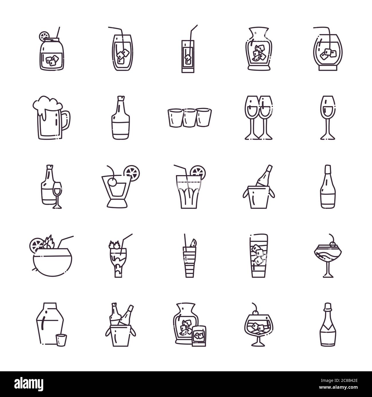 Cocktails line style icon set design, Alcohol drink bar and beverage ...