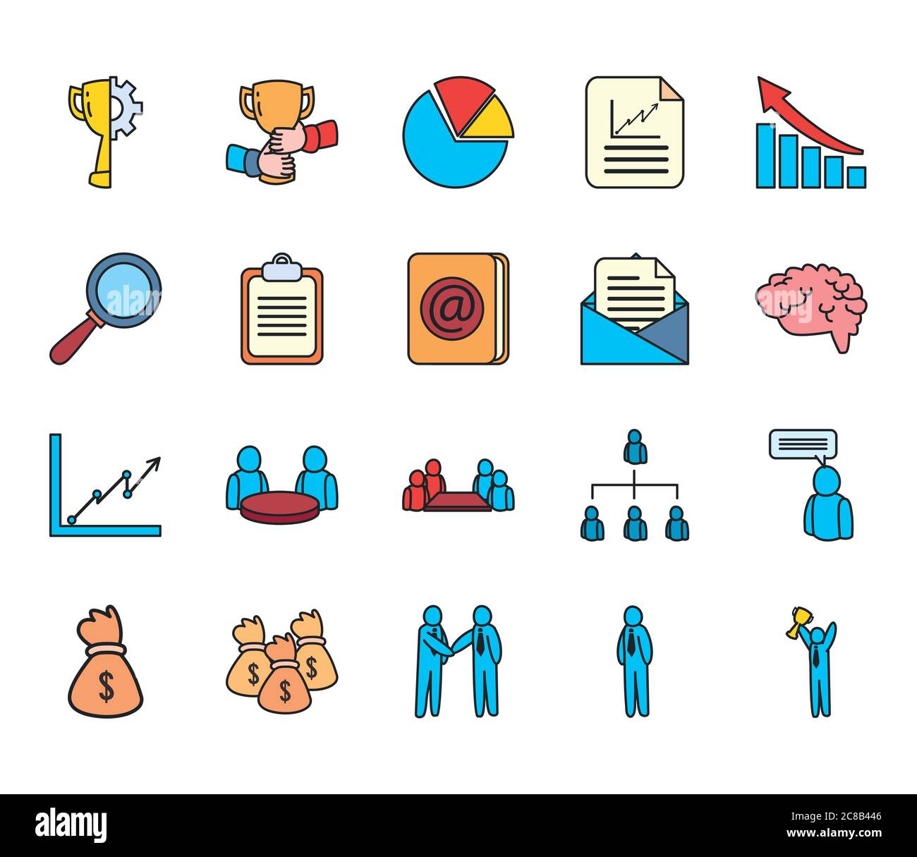 Business line and fill style icon set design, Management financial ...