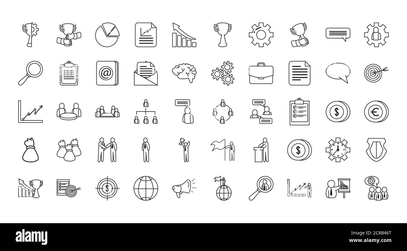 Business line style icon set design, Management financial corporate and ...