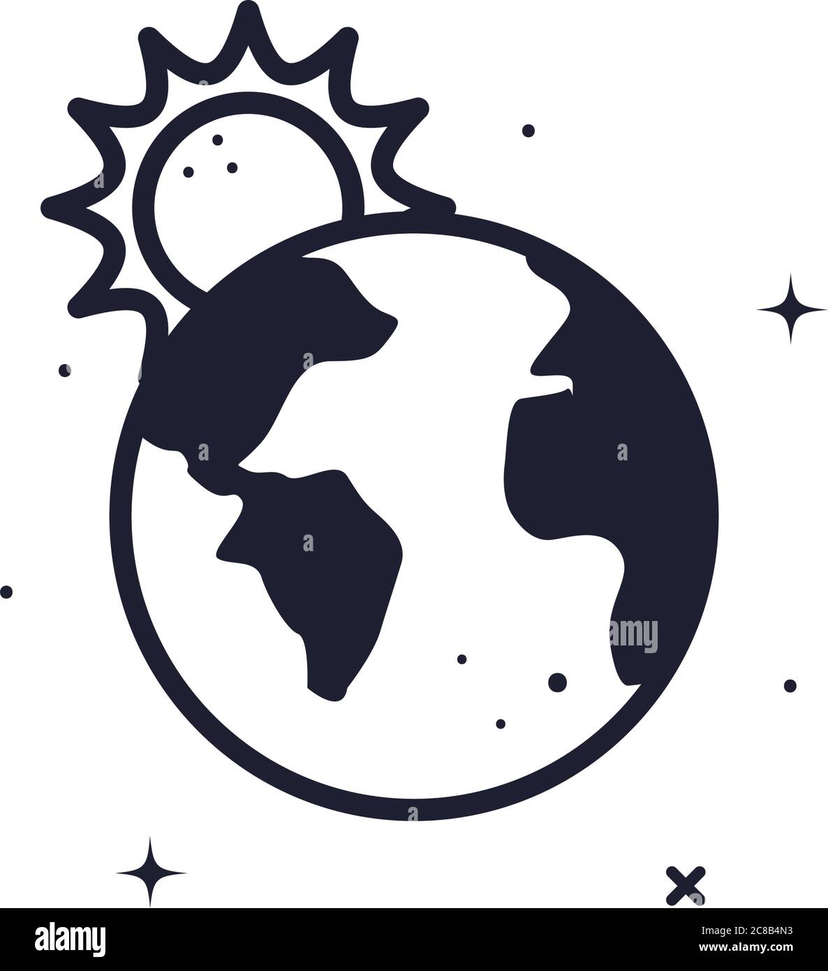 World sphere with sun line style icon design, Planet continent earth ...