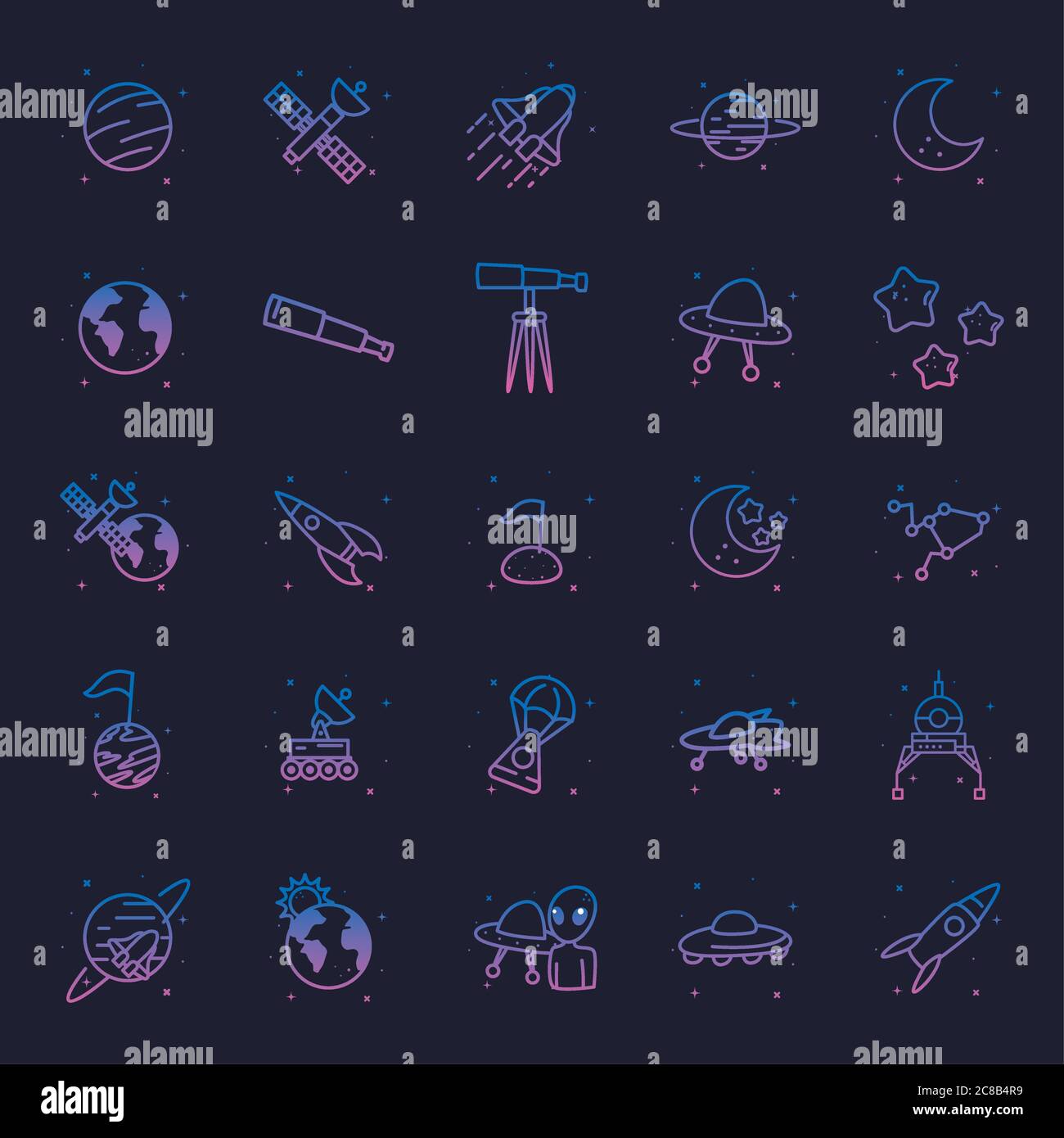 gradient style icon set of Space futuristic cosmos and universe theme ...