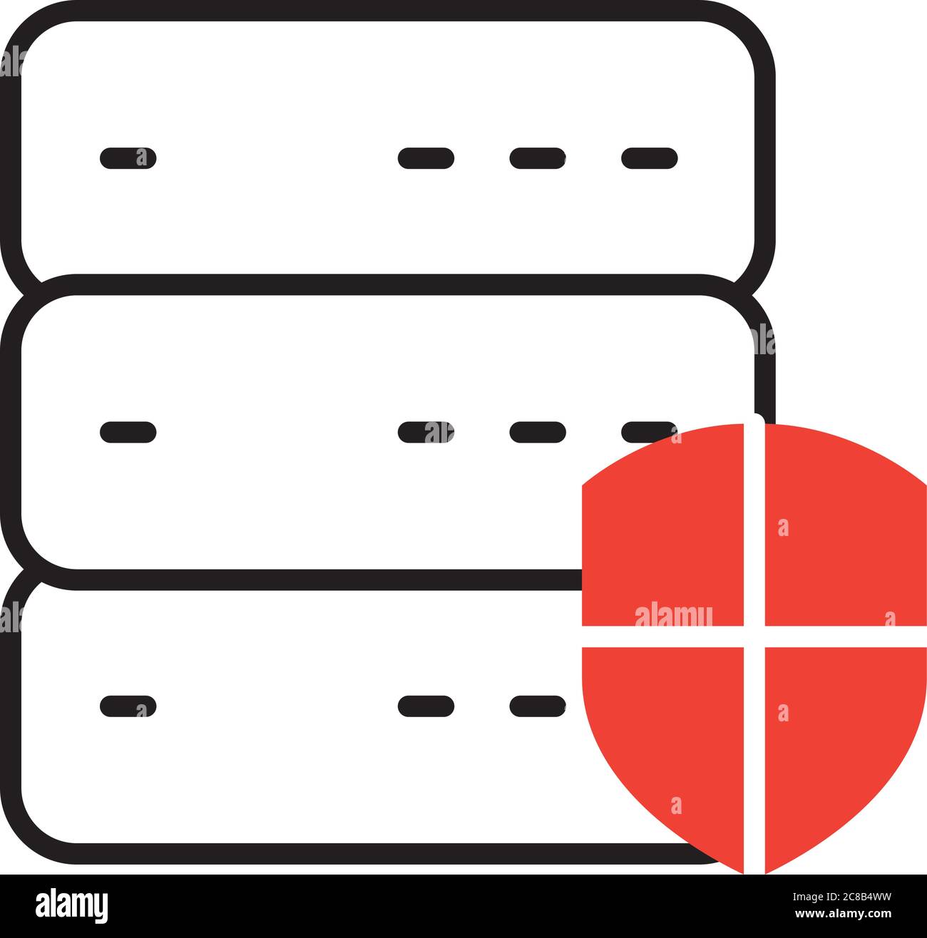 data servers with shield icon over white background, half line half ...
