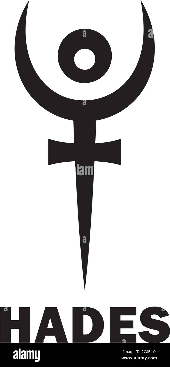 Astrology Alphabet: PLUTO (Hades), dwarf planet / planetoid. Astrological character, mystic hieroglyphic sign, modern modified symbol (Hades' staff). Stock Vector