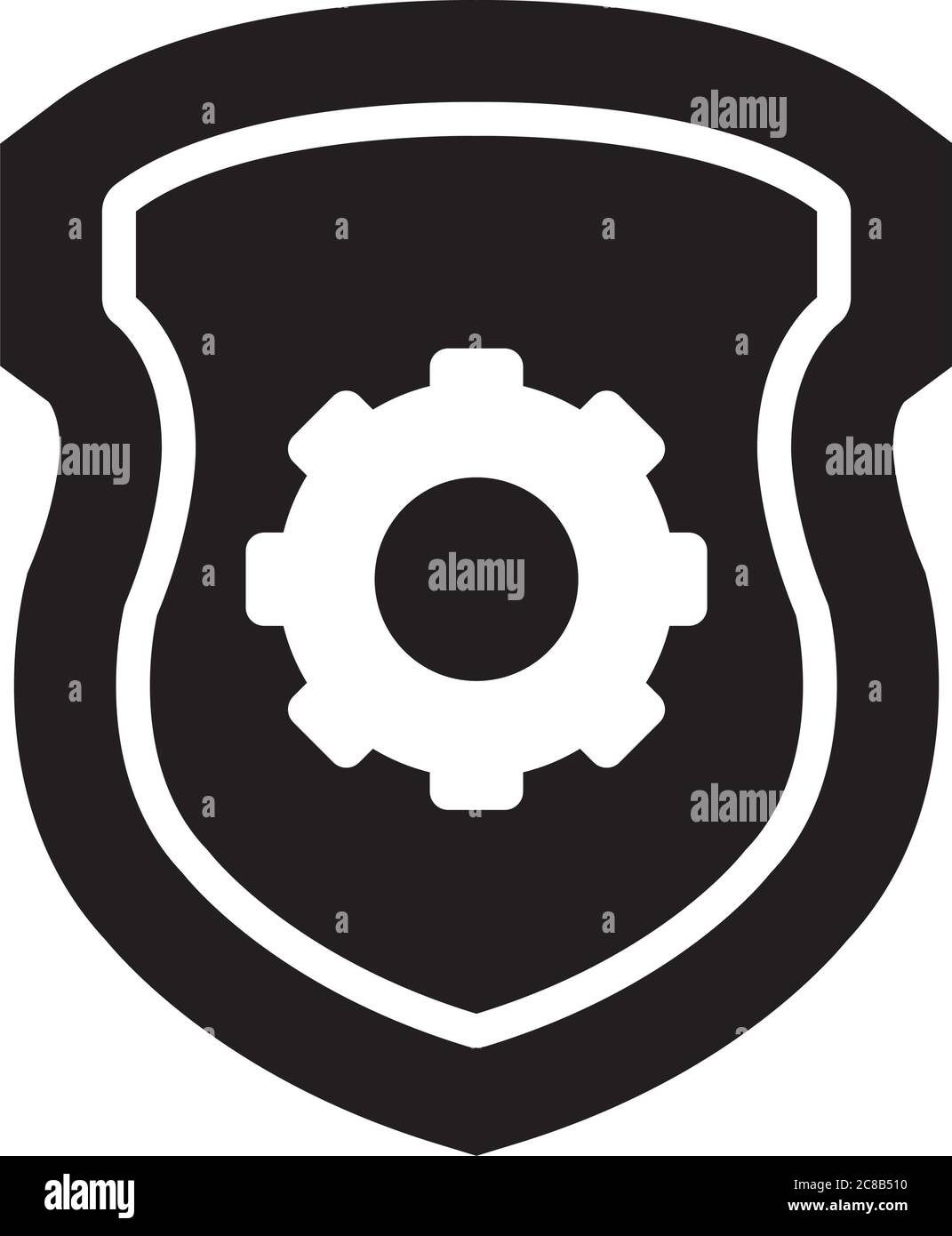 shield with gear wheel icon over white background, half line half color style, vector illustration Stock Vector