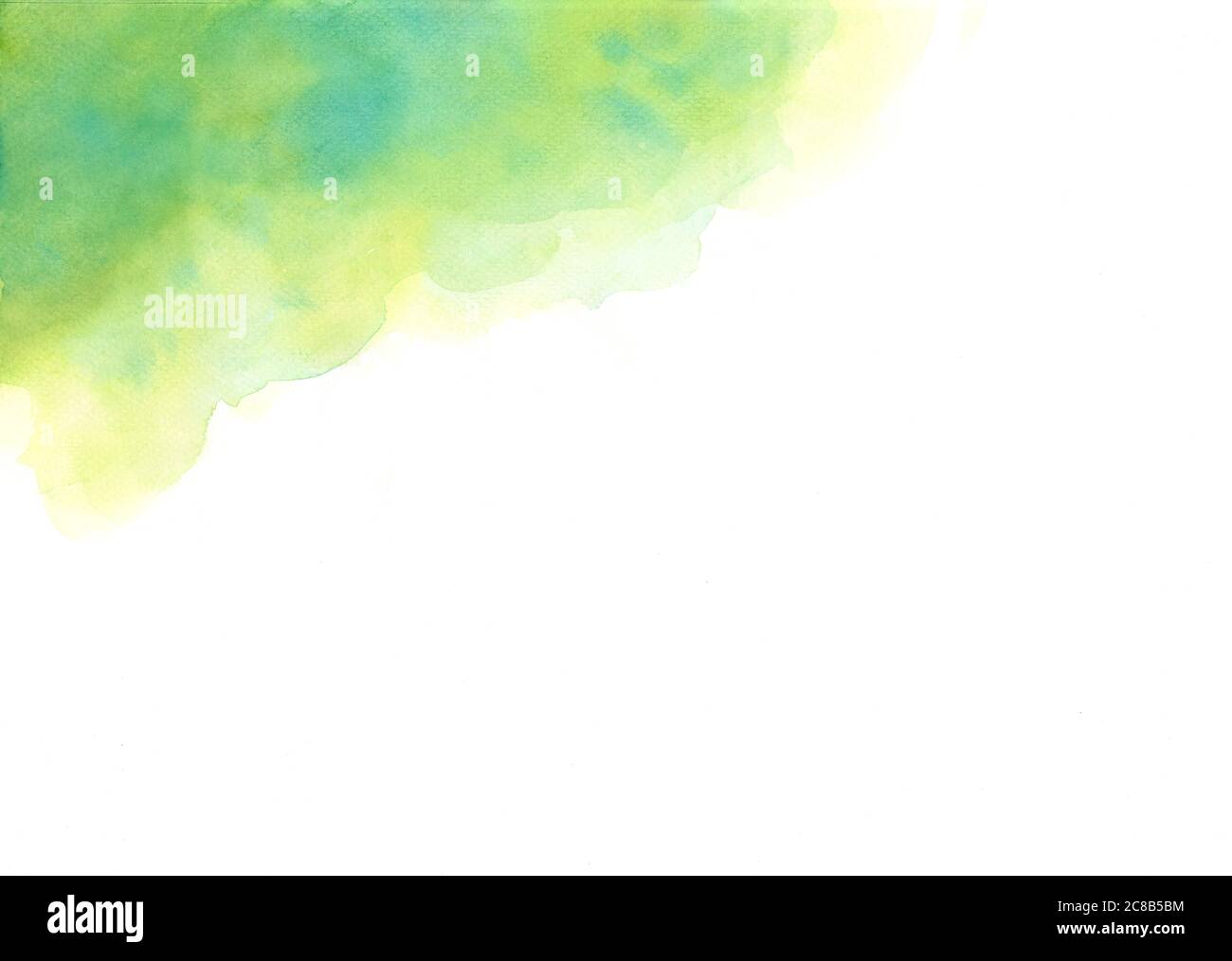 Hand painted abstract yellow and green watercolor on white background ...