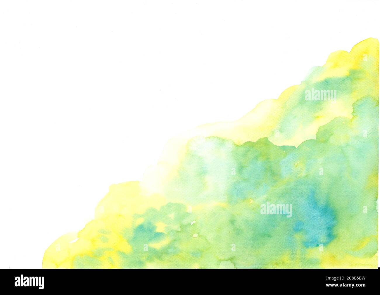 Hand painted abstract yellow and green watercolor on white background ...
