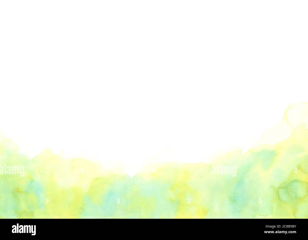 Hand painted abstract yellow and green watercolor on white background ...