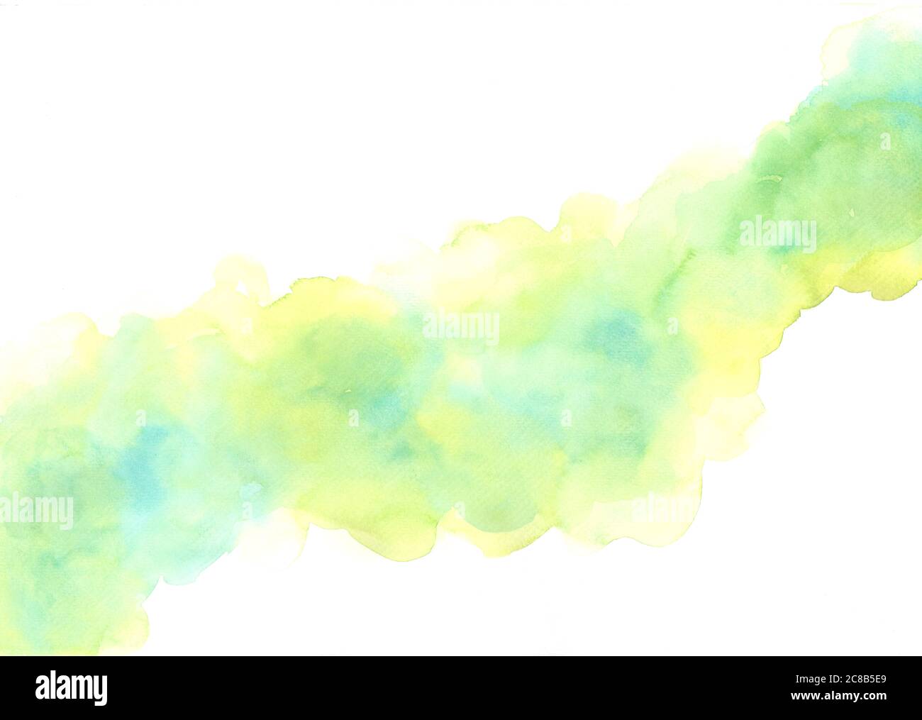 Hand painted abstract yellow and green watercolor on white background ...