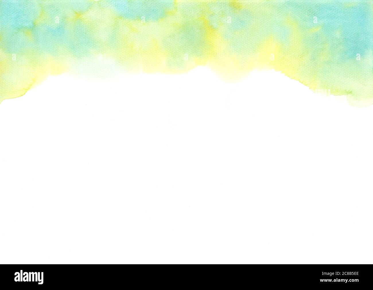 Hand painted abstract yellow and green watercolor on white background ...