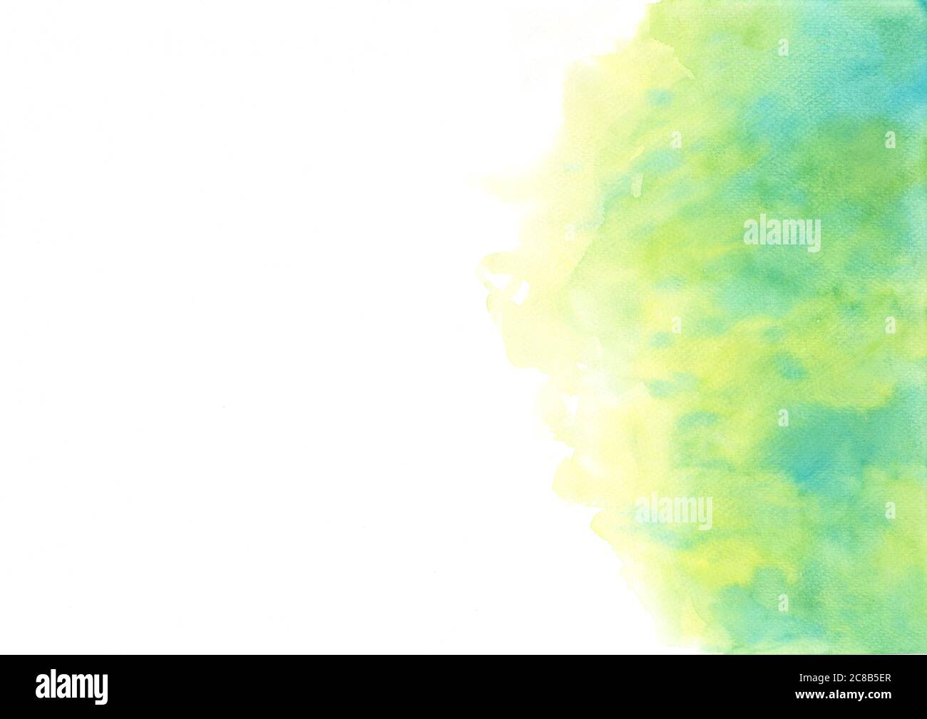Hand painted abstract yellow and green watercolor on white background ...