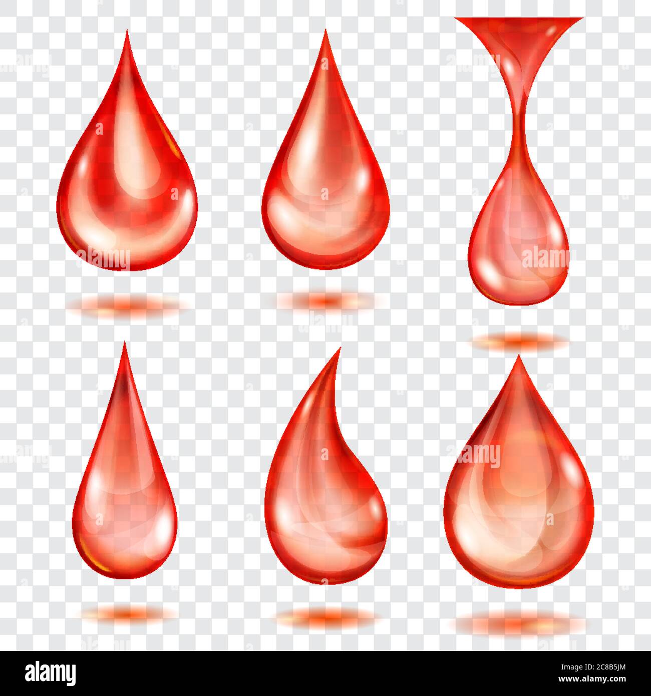 Set of translucent drops in red colors, isolated on transparent ...