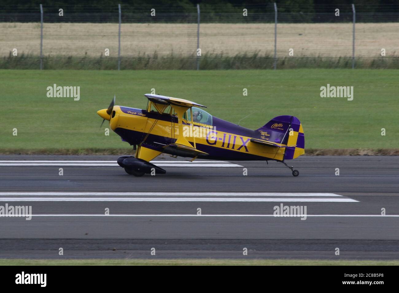 G-IIIX 'Purple Haze', a Pitts S1.S Special light aerobatic biplane, at Prestwick Airport in Ayrshire. Stock Photo