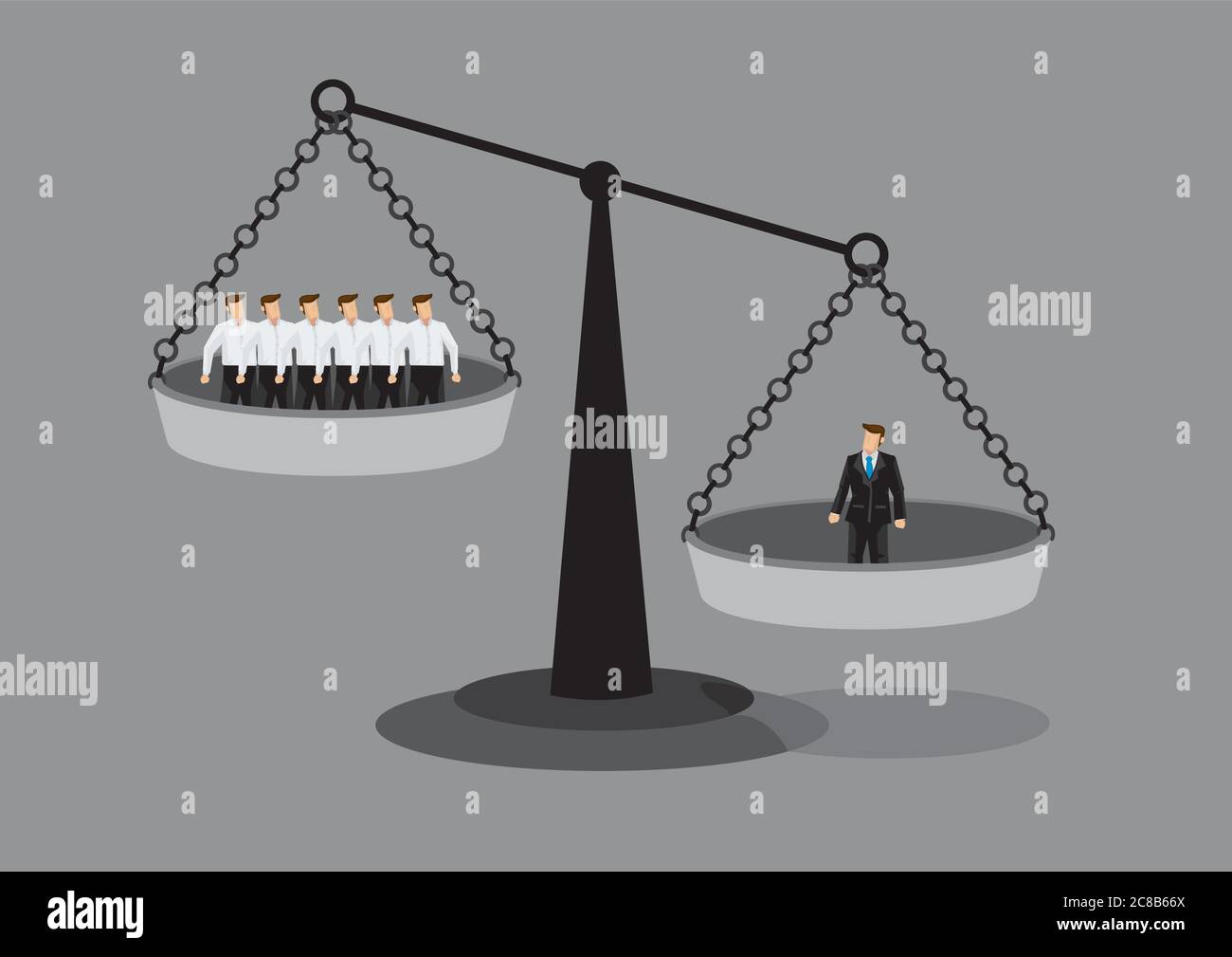 One manager on one side of weighing scale is heavier than many