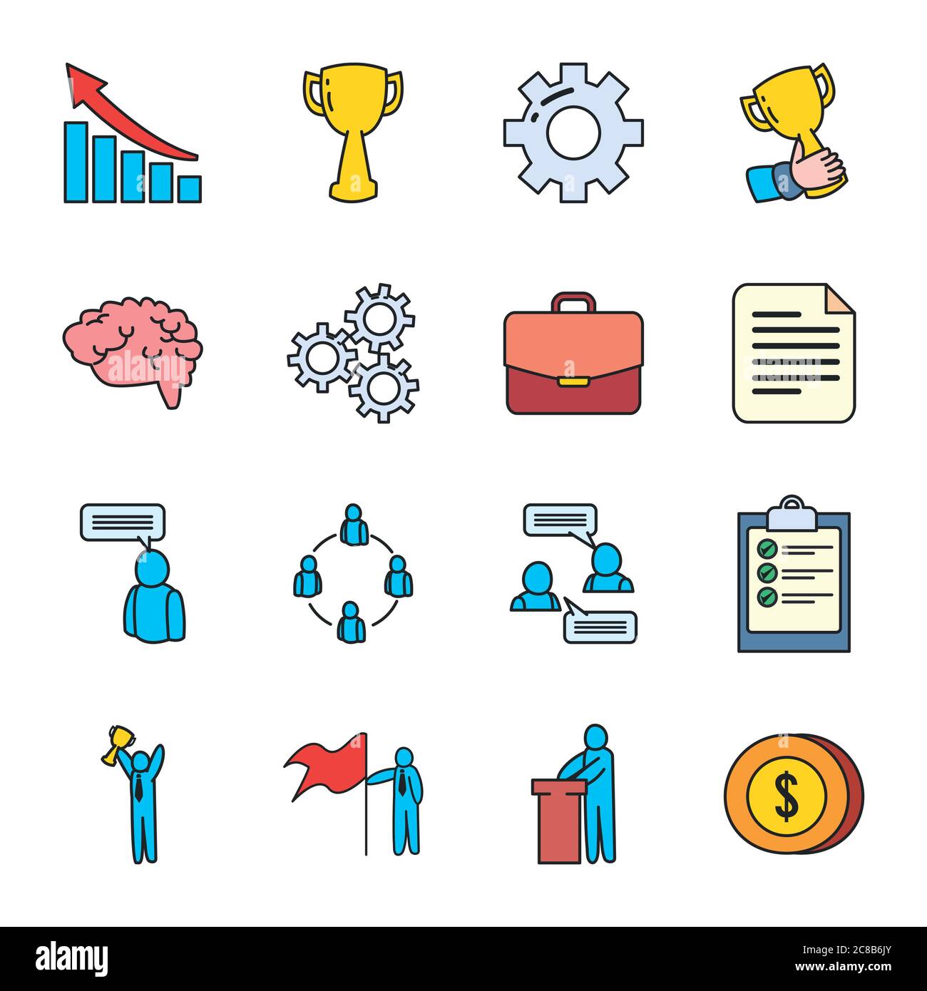 Business line and fill style icon set design, Management financial ...