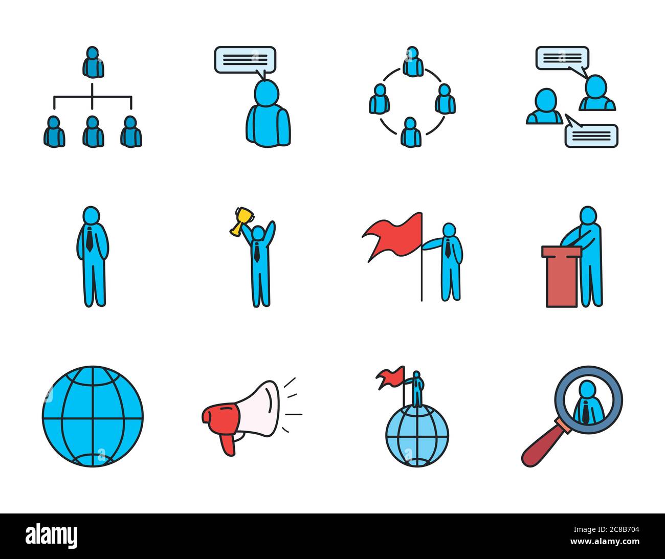 Business line and fill style icon set design, Management financial ...