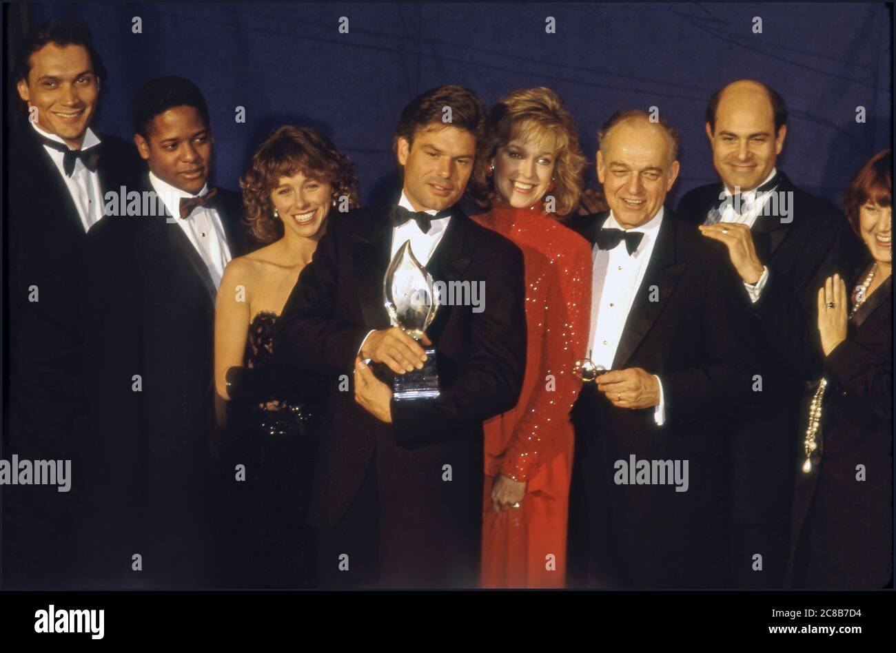 Ensemble cast of L.A. Law accepts Peoples Choice Award at ceremony. Stock Photo