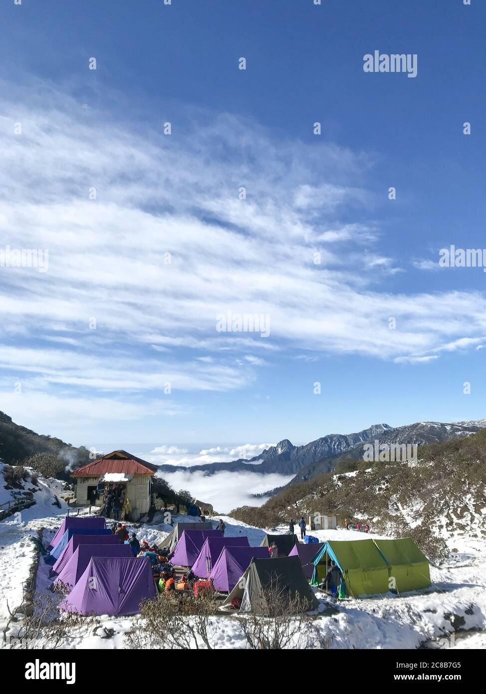 Dzongri Campsite, Goecha La Trek Stock Photo