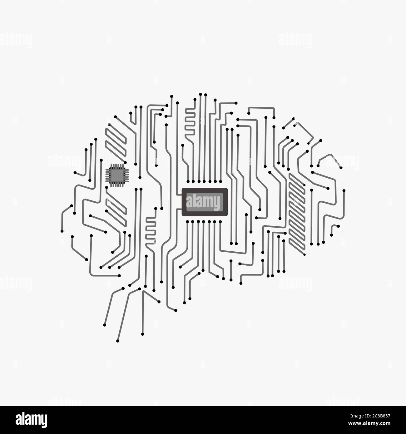 Digital human brain with computer circuit board. Electronic human brain technology illustration