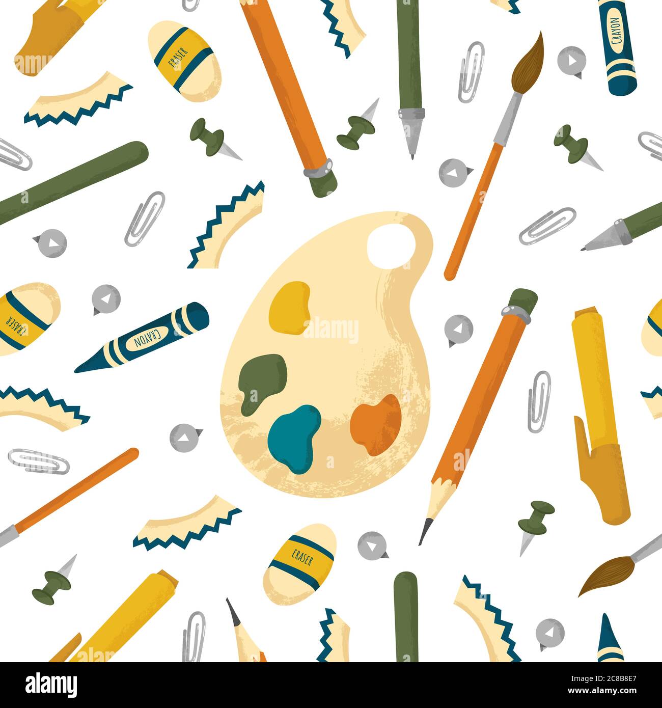 School supplies vector seamless pattern with texture. Back to school ...