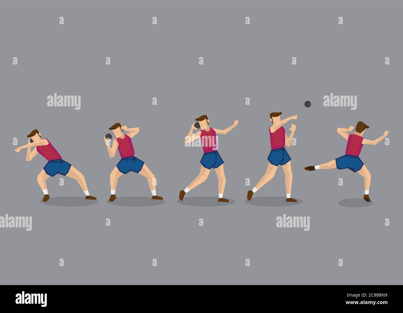 Cartoon character of shot putter throwing iron ball. Series of vector illustration for track and