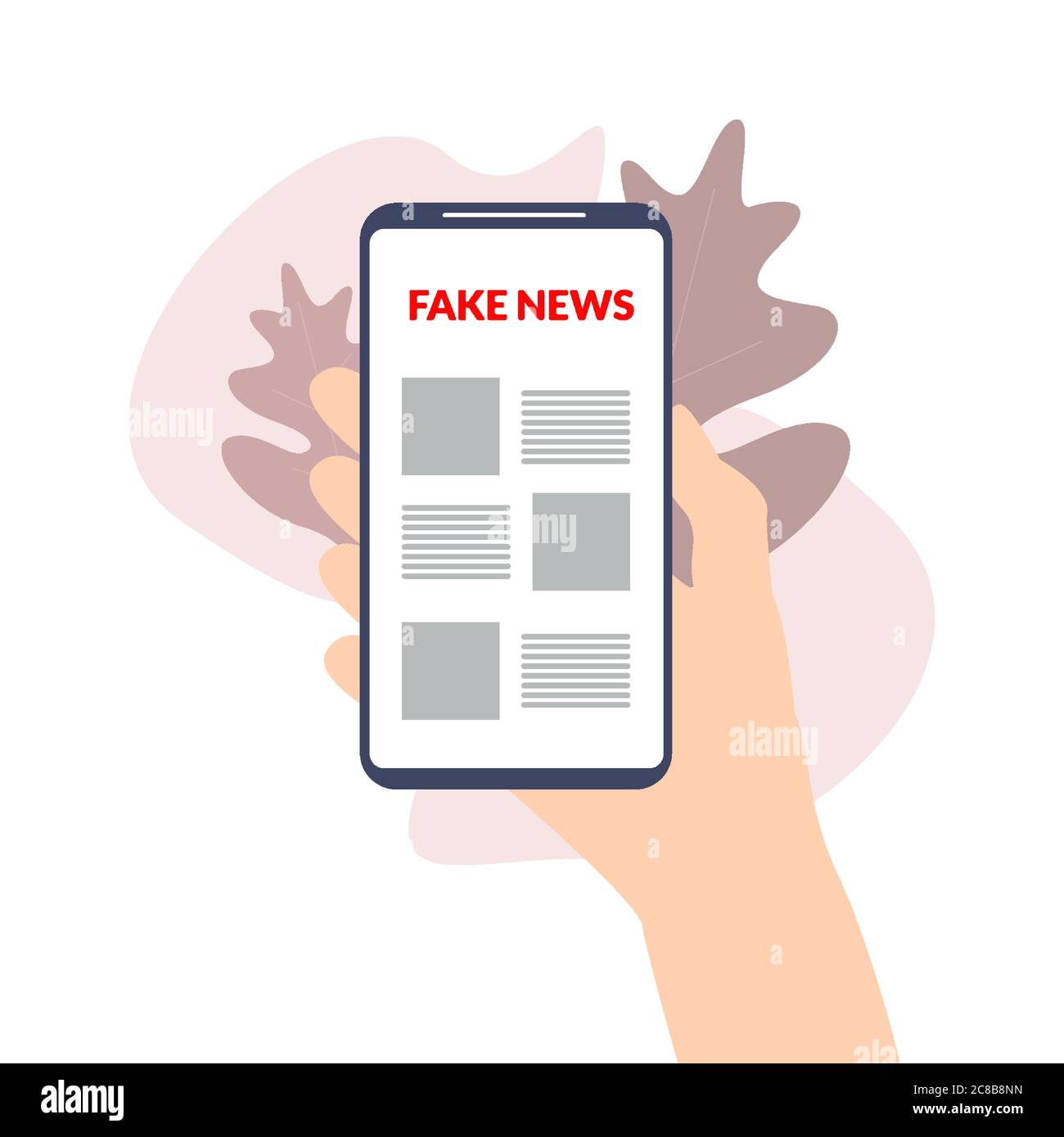 Hand holding smart phone with fake news concept Stock Vector