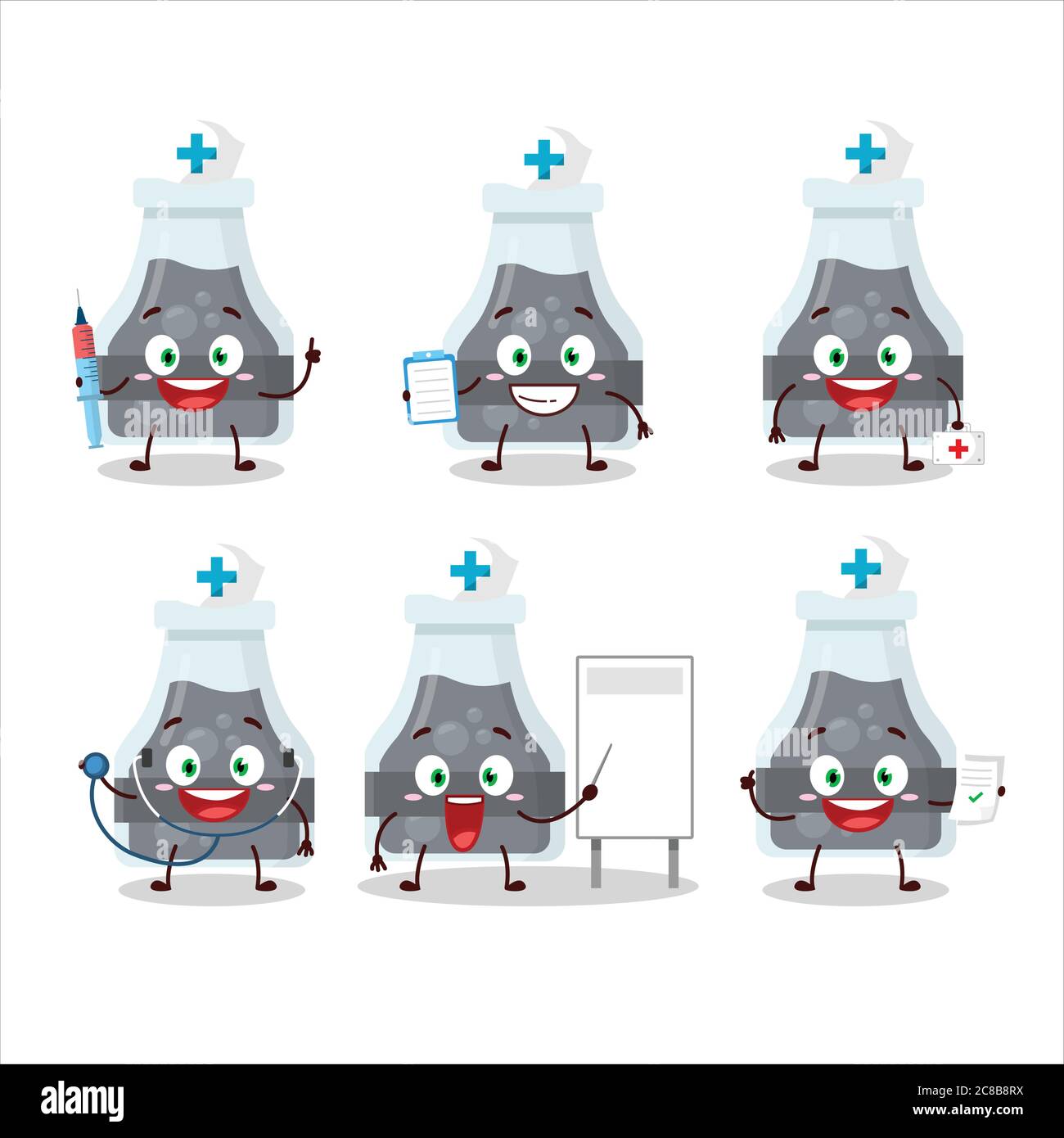 Doctor profession emoticon with black potion cartoon character Stock Vector