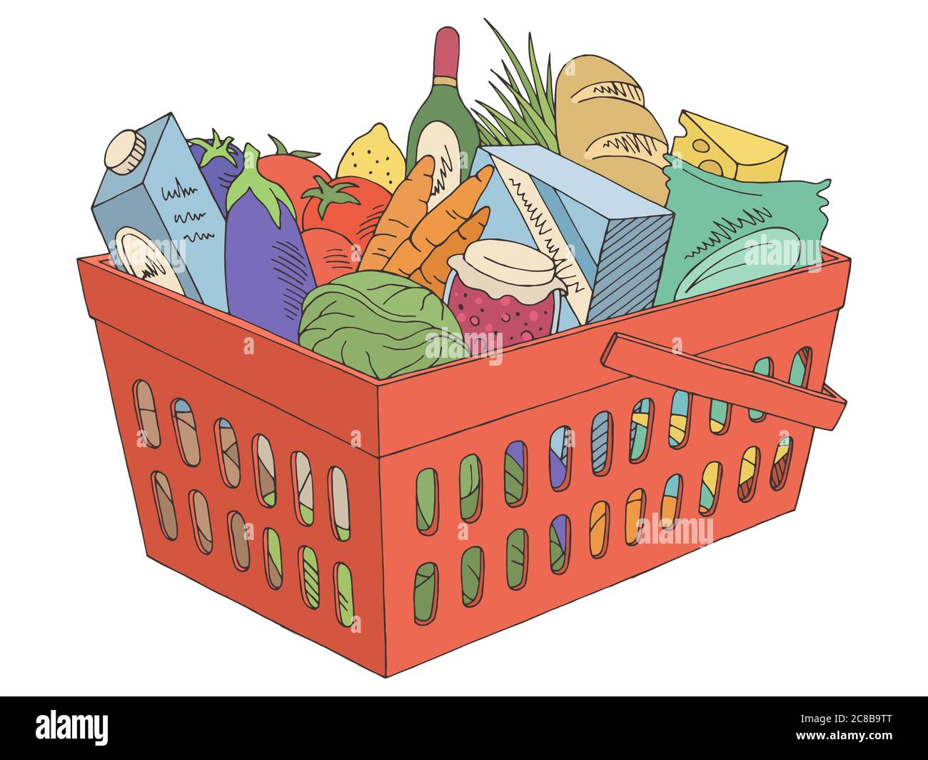 Grocery basket graphic isolated color sketch illustration vector Stock  Vector Image & Art - Alamy