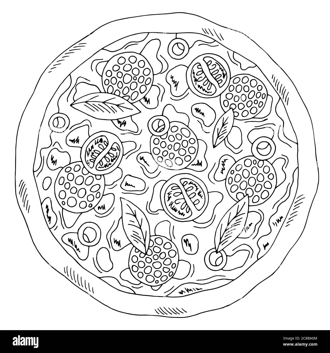 Pizza graphic fast food black white sketch isolated illustration vector Stock Vector