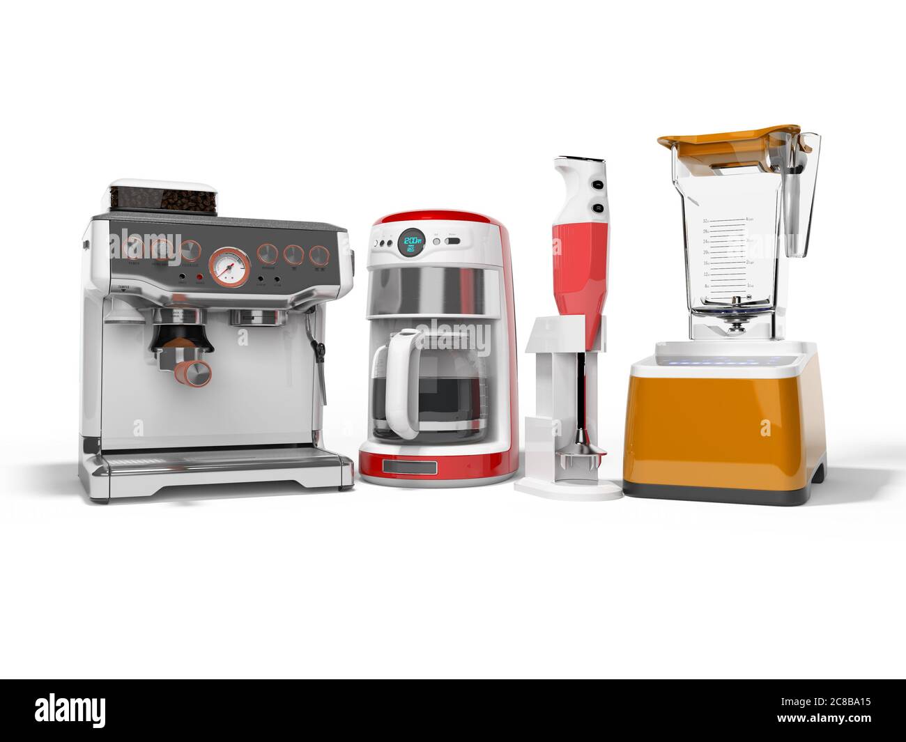 Concept group of household appliances for the kitchen rozhkovy coffee  machine coffee maker blender 3d render illustration on white background  with sha Stock Photo - Alamy