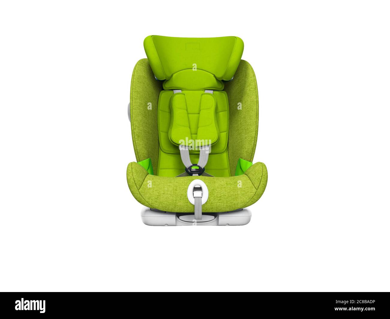 Green child seat for car front view 3d render on white background no