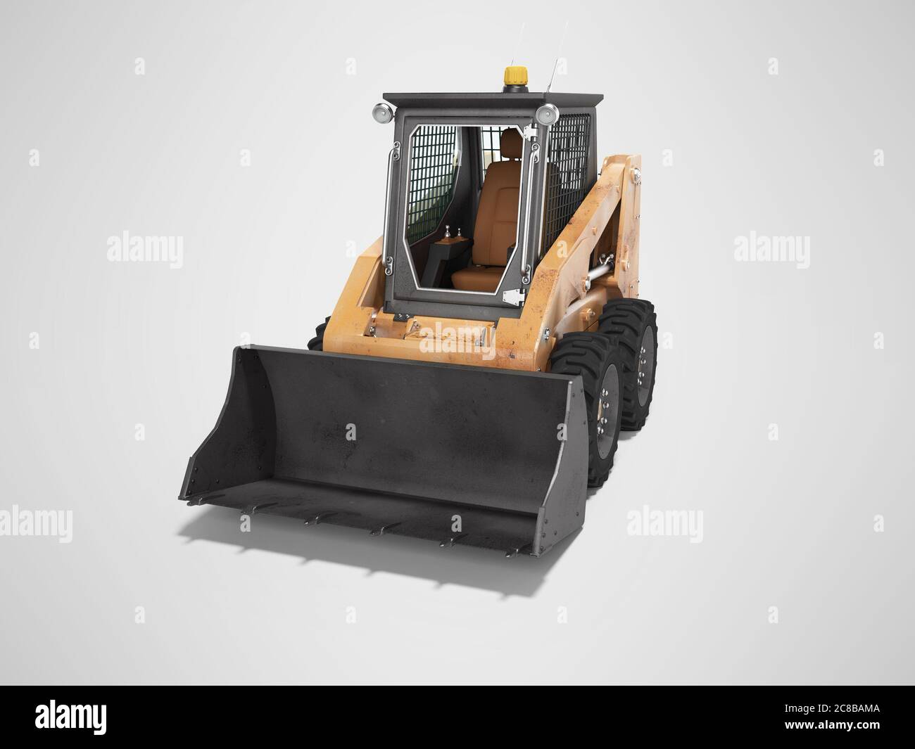 Orange diesel forklift with front bucket isolated 3d render on gray