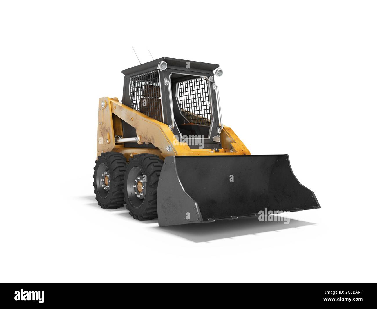 Orange skid steer 3d render on white background with shadow Stock Photo