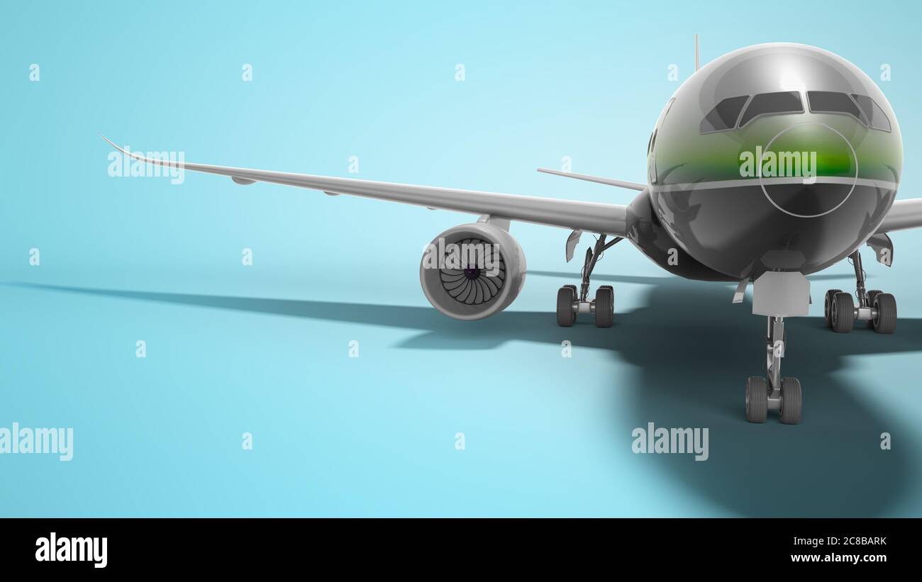 Passenger turbocharged aircraft with green insert 3d render on blue ...