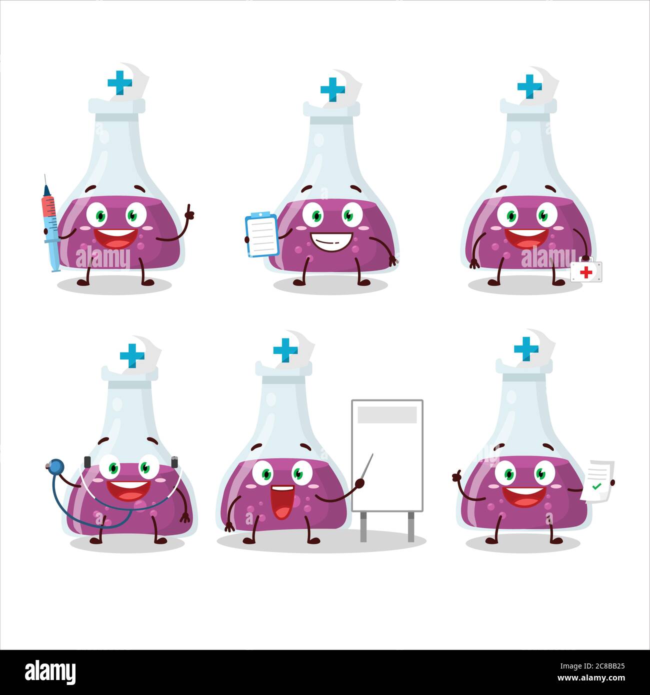 Doctor profession emoticon with purple potion cartoon character Stock Vector