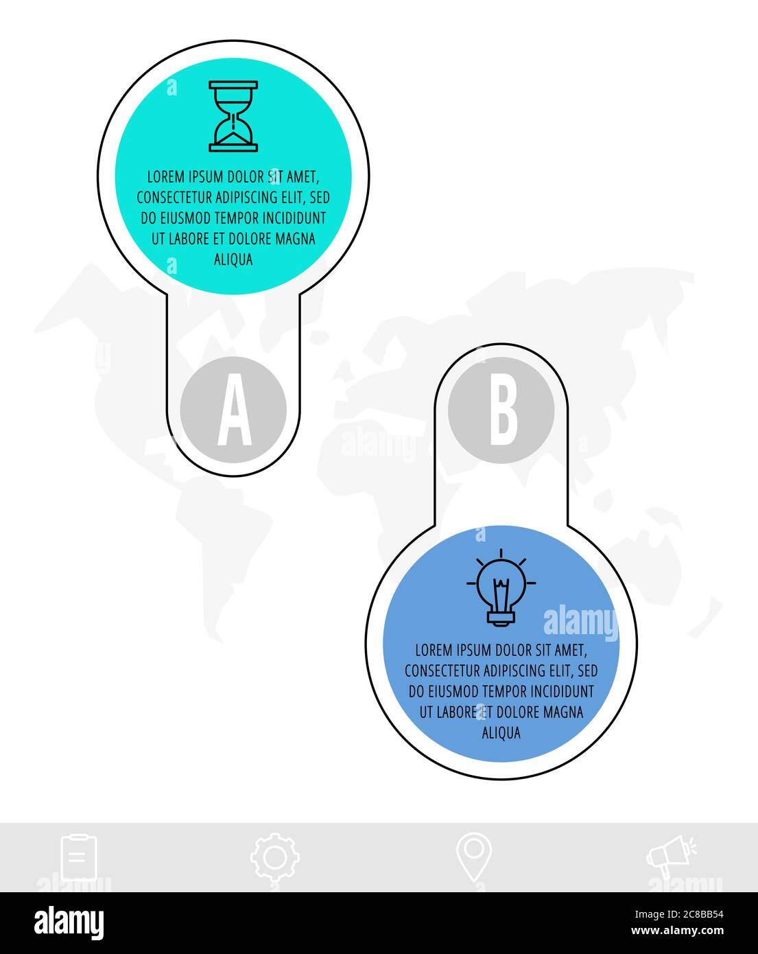 Infographics circles with 2 steps, icons. Flat line vector template ...
